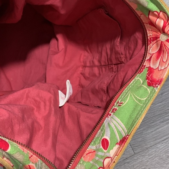 LUCKY BRAND VTG Y2K Floral Blossom Green Canvas Suede Boho Tote Handbag - Picture 13 of 13